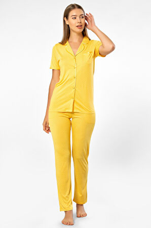 Puanlı Kısa Kol Pijama Takım 3291/Sarı