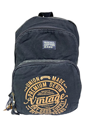 Kaliteli Siyah Vintage Salaş Baskılı Disayn Günlük Gezi Okul Sırt Çantası Revilla Bag 28x38cm