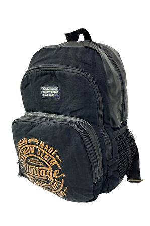 Kaliteli Siyah Vintage Salaş Baskılı Disayn Günlük Gezi Okul Sırt Çantası Revilla Bag 28x38cm