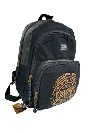 Kaliteli Siyah Vintage Salaş Baskılı Disayn Günlük Gezi Okul Sırt Çantası Revilla Bag 28x38cm