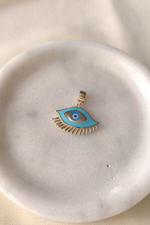 Turkuaz Mineli Göz Altın Nazar Kolye Ucu