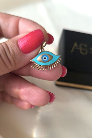 Turkuaz Mineli Göz Altın Nazar Kolye Ucu