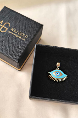 Turkuaz Mineli Göz Altın Nazar Kolye Ucu