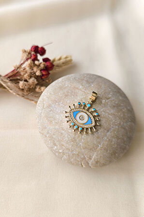 Mavi Göz Altın Nazar Kolye Ucu