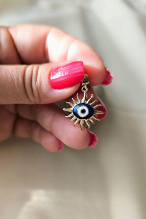 Lacivert Mineli Güneş Göz Altın Nazar Kolye Ucu