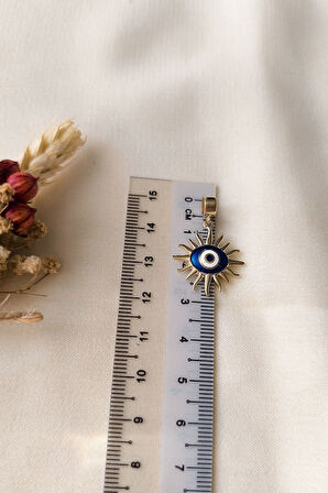 Lacivert Mineli Güneş Göz Altın Nazar Kolye Ucu