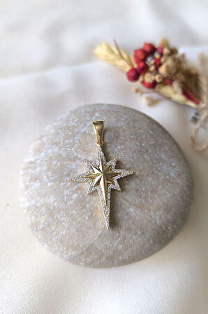 Taşlı Altın Kuzey Yıldızı Kolye Ucu