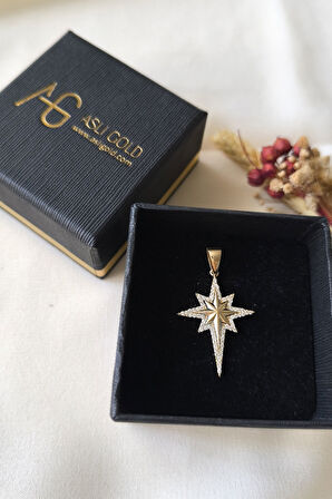 Taşlı Altın Kuzey Yıldızı Kolye Ucu