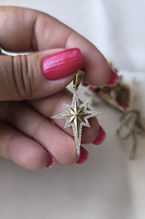 Taşlı Altın Kuzey Yıldızı Kolye Ucu