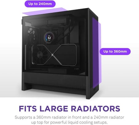 H5 Flow 2024 - Kompakt ATX Mid-Tower PC Oyun Kasası - Yüksek Hava Akışı - 2 x 120 mm Fanlar Dahil - 360 mm Ön ve 240 mm Üst Radyatör Desteği - Kablo Yönetim Sistemi - Temperli Cam - Siyah