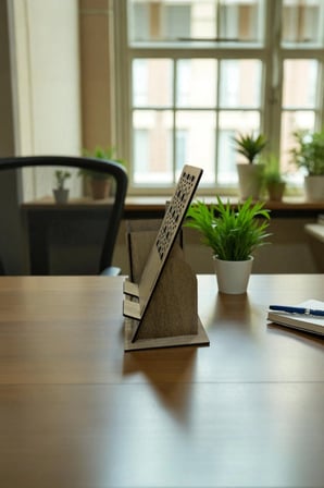 Kalemlik ve Telefon Standı – Geometrik  Koyu Ceviz Kahve
