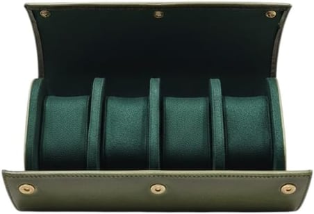 4’lü Deri Saat Kutusu Silindir Tasarım Taşınabilir Saat Saklama Organizer 24x11x7 cm (Haki)