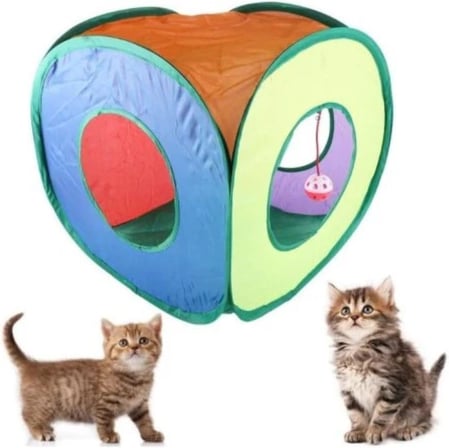 Renkli Kedi ve Köpek Oyun Tüneli – Katlanabilir Küp Model – Geniş Girişli Tasarım – Dayanıklı Kumaş – Eğlenceli Evcil Hayvan Oyuncağı – 52x50x50 cm