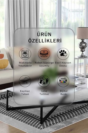 Yıkanabilir Kaymaz Taban Dijital Baskılı Halı ve Yolluk – Leke Tutmaz Salon & Mutfak Halısı