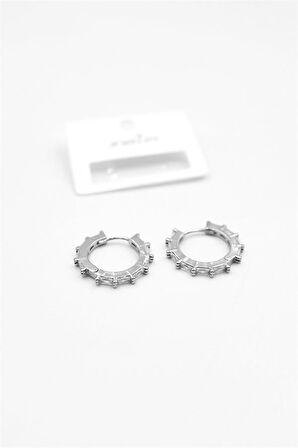 Baget Taşlı Küpe - Gümüş