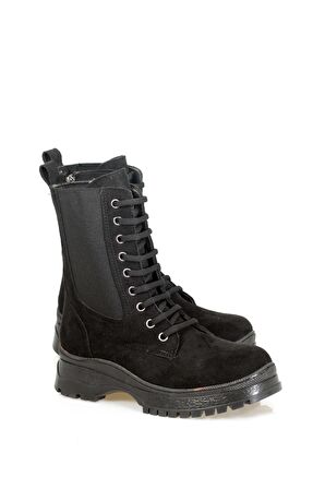 Siyah Süet Yanı Lastikli Fermuarlı Kadın Günlük Bot