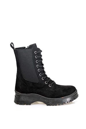 Siyah Süet Yanı Lastikli Fermuarlı Kadın Günlük Bot