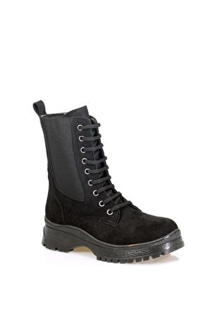 Siyah Süet Yanı Lastikli Fermuarlı Kadın Günlük Bot