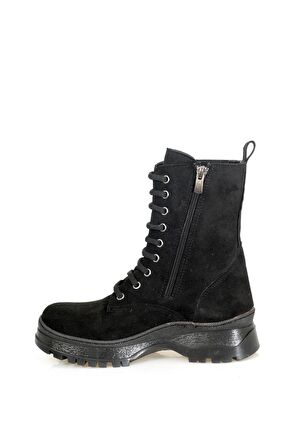 Siyah Süet Yanı Lastikli Fermuarlı Kadın Günlük Bot