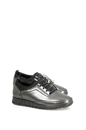 Gümüş Lastik Bağcıklı Full Ortopedik Kadın Ayakkabı