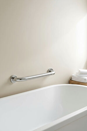 Yaşlı ve Engelli Tutunma Barı – Krom Kaplama 30 cm, Küvet ve Duş Tutamağı, Kaymaz Güvenlik Barı