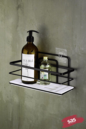 Tekli Ayarlanabilir Banyo Duş Rafı – Paslanmaz Kristal Şampuanlık (Yapıştır/Vidala) Siyah-Beyaz