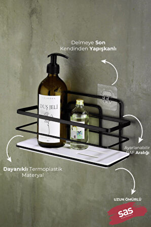 Tekli Ayarlanabilir Banyo Duş Rafı – Paslanmaz Kristal Şampuanlık (Yapıştır/Vidala) Siyah-Beyaz