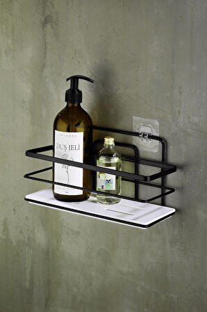 Tekli Ayarlanabilir Banyo Duş Rafı – Paslanmaz Kristal Şampuanlık (Yapıştır/Vidala) Siyah-Beyaz