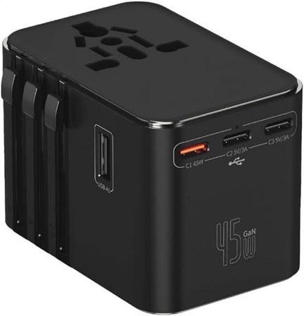 Universal Seyahat Priz Dönüştürücü Adaptör, 45W Şarj Cihazı, 2x Usb Girişi, 3x Type-C Girişi, Uluslararası Güç Adaptörü, US, UK, EU, AU Evrensel Uyum