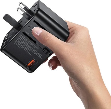 Universal Seyahat Priz Dönüştürücü Adaptör, 45W Şarj Cihazı, 2x Usb Girişi, 3x Type-C Girişi, Uluslararası Güç Adaptörü, US, UK, EU, AU Evrensel Uyum