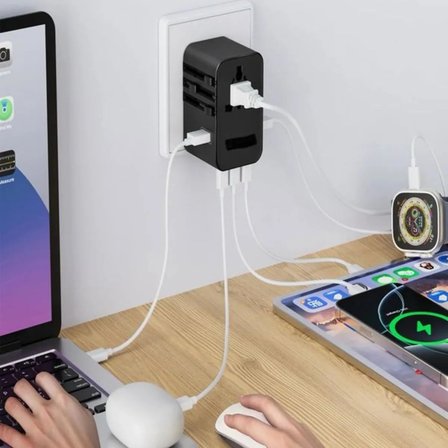 Universal Seyahat Priz Dönüştürücü Adaptör, 45W Şarj Cihazı, 2x Usb Girişi, 3x Type-C Girişi, Uluslararası Güç Adaptörü, US, UK, EU, AU Evrensel Uyum