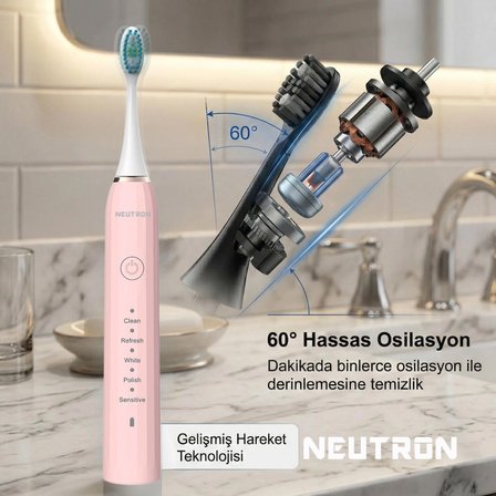 NEUTRON  NTL-TB-01EP Şarjlı Sonik Diş Fırçası, Şarjlı Pembe Diş Fırçası