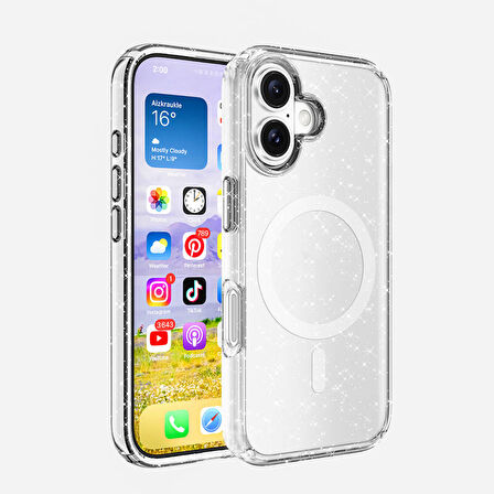 iPhone 16 Kılıf Şeffaf Yapılı ve Magsafe Özellikli Sert Premium Silikon Kapak RCV/Allstar