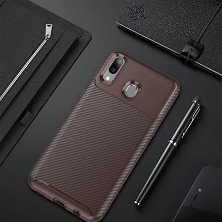 Samsung Galaxy M20 Kılıf Karekarbon Desenli Şık ve Dayanıklı Torvex Premium Silikon Kapak