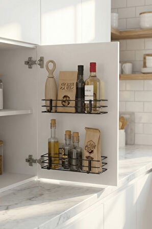 2'li Siyah Dolap Kapağı Yapışkanlı Raf Seti – Mutfak & Banyo Düzenleyici Metal Organizer