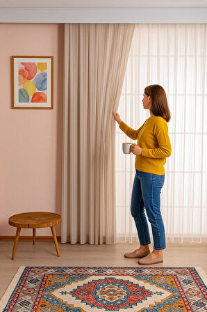 Natural Şık Dökümlü Gramajlı Tül Perde Kırışmaz  Salon Oturma Odası Yatak Odası Mutfak Antre