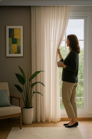 Keten İçeren Tül Perde Doğal Natural Ütü istemez  Salon Oturma Odası Yatak Odası Antre