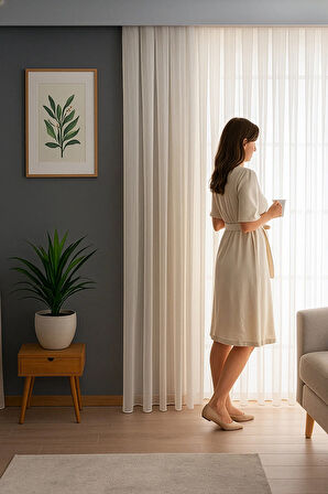 Natural Şık Dökümlü Gramajlı Tül Perde Kırışmaz  Salon Oturma Odası Yatak Odası Mutfak Antre