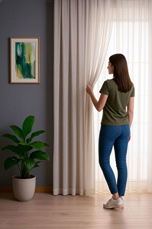 Keten İçeren Tül Perde Doğal Natural Ütü istemez  Salon Oturma Odası Yatak Odası Antre