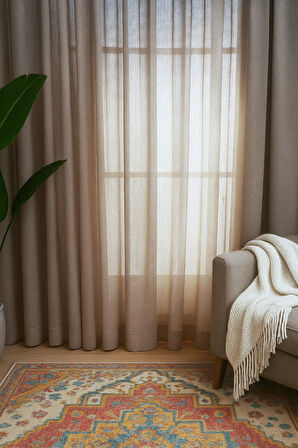 Keten İçeren Tül Perde Doğal Natural Ütü istemez  Salon Oturma Odası Yatak Odası Antre