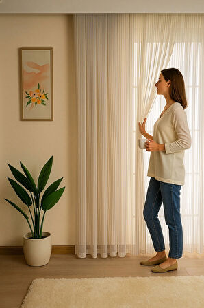 İTALYAN KETEN TÜL DÖKÜMLÜ NATURAL  Ütü İstemez Tül Perde Salon Oturma Odası Yatak Odası Antre