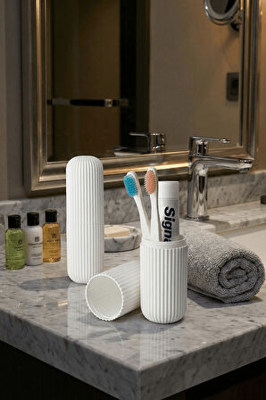 Beyaz - Seyahat Tipi Diş Fırçası, Makyaj Malzemesi Saklama Kabı, Çok Amaçlı Aksesuar Organizeri