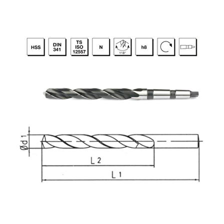 MTE Makina Takım 16.0  mm HSS DIN 341 Mors Konik Saplı Uzun Matkap Ucu - B00007301600