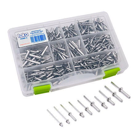 Toko Hobi-4 Alüminyum Pop Perçin Seti 411 Parça 13 Çeşit Organizer Takım Çantalı