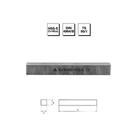 MTE Makina Takım 6x6x63 mm HSS - E (%10Co) DIN 4964/B Kare Kesitli Torna Kalemi - B00400606063