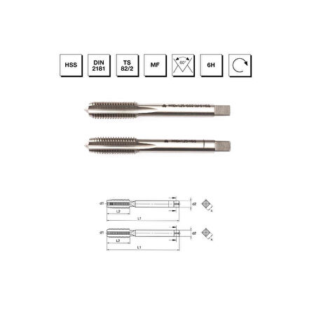 MTE Makina Takım M22x1.5 HSS DIN 2181 Metrik İnce Vidalı 2'li Takım Kılavuzu (El Kılavuzu) - B00102032206