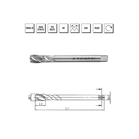 MTE Makina Takım M16 HSS - E DIN 376/C Metrik Normal Vidalı Helis Kanallı Makina Kılavuzu - B00105790261