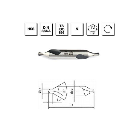 MTE Makina Takım 10 mm HSS DIN 333 / A Punta Matkap Ucu - FORM A - B00010011000