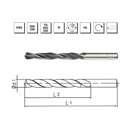 MTE Makina Takım 6.1 mm HSS DIN 338 Silindirik Saplı Matkap Ucu Haddeli - B00000010610
