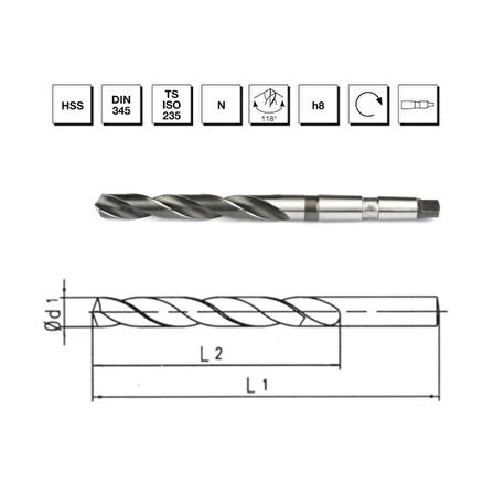 MTE Makina Takım 22 mm HSS DIN 345 Mors Konik Saplı Matkap Ucu - B00004002200